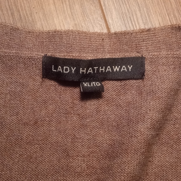 Lady Hathaway Tan Button Up Wool Blend V-Neck Cardigan Sweater XL/TG - Picture 3 of 5